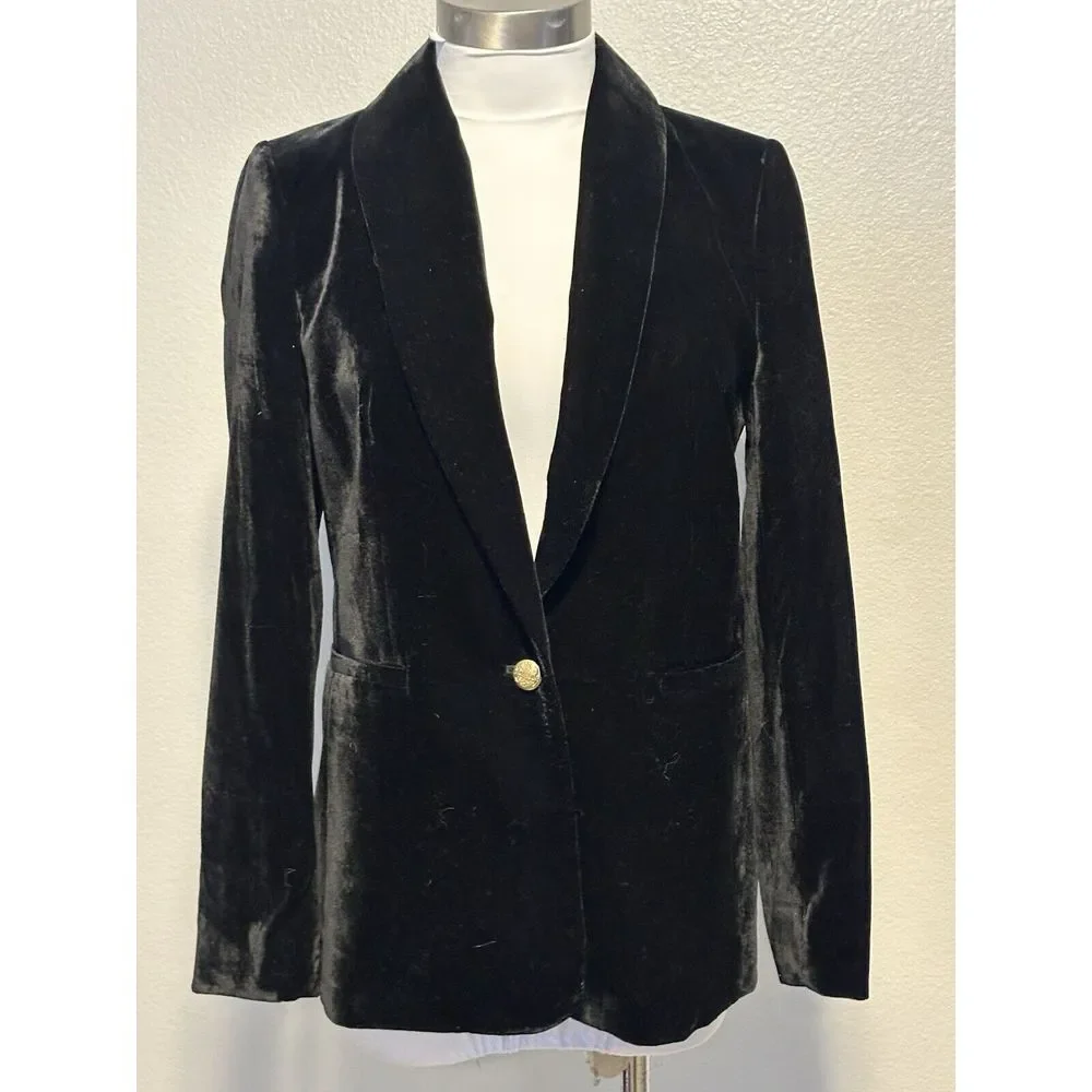 NWT J.CREW Timeless Classic Black Velvet Single-Breasted Crest‎ Button Blazer 4